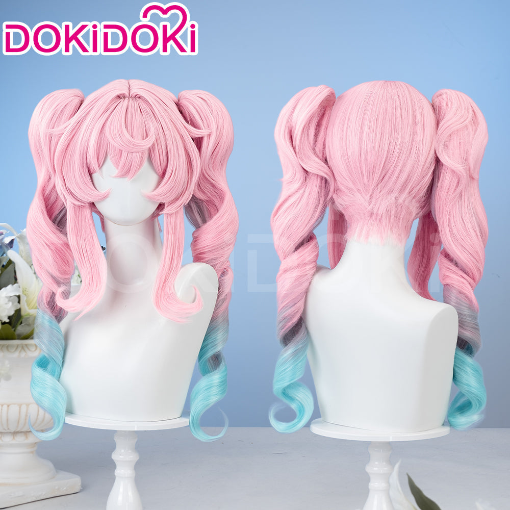 【Ready For Ship】DokiDoki Game Honkai: Star Rail Cosplay Hyacine Wig Long Curly Pink Blue Gradient Hair Twin Ponytails