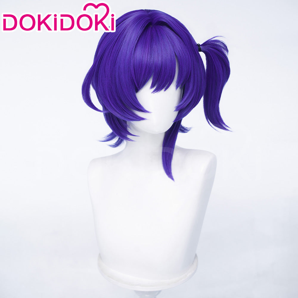 【Ready For Ship】DokiDoki Game Genshin Impact Cosplay Prune Wig Short Purple Hair Pre Braided Childlike Dreams Cherished