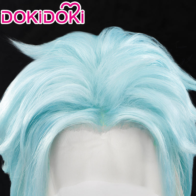 【Ready For Ship】【Front Lace】DokiDoki Game Genshin Impact Fatui Harbinger Cosplay Il Dottore Wig Short Curly Blue