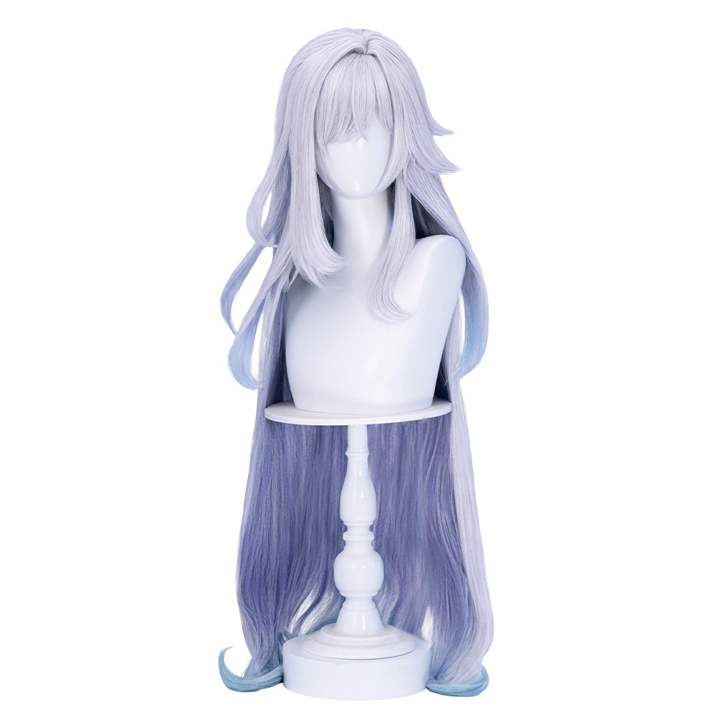 【Ready For Ship】DokiDoki Game Genshin Impact Cosplay Skirk Wig Long Curly Purple Gradient Hair / Fake Eyelashes
