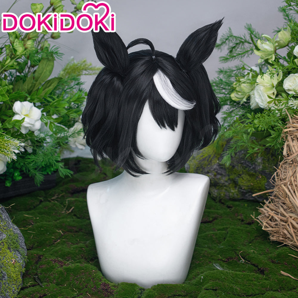 DokiDoki Anime Game Cosplay Wig Short Black White Hair Detachable Braids