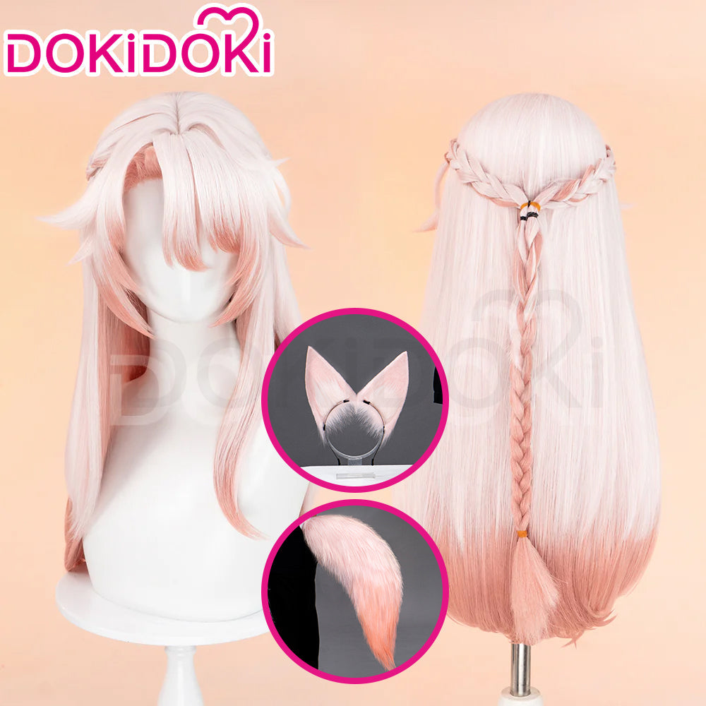 DokiDoki Game Honkai: Star Rail Cosplay Jiaoqiu Wig Long Straight Pink Hair / Ear / Tial  Jiao Qiu
