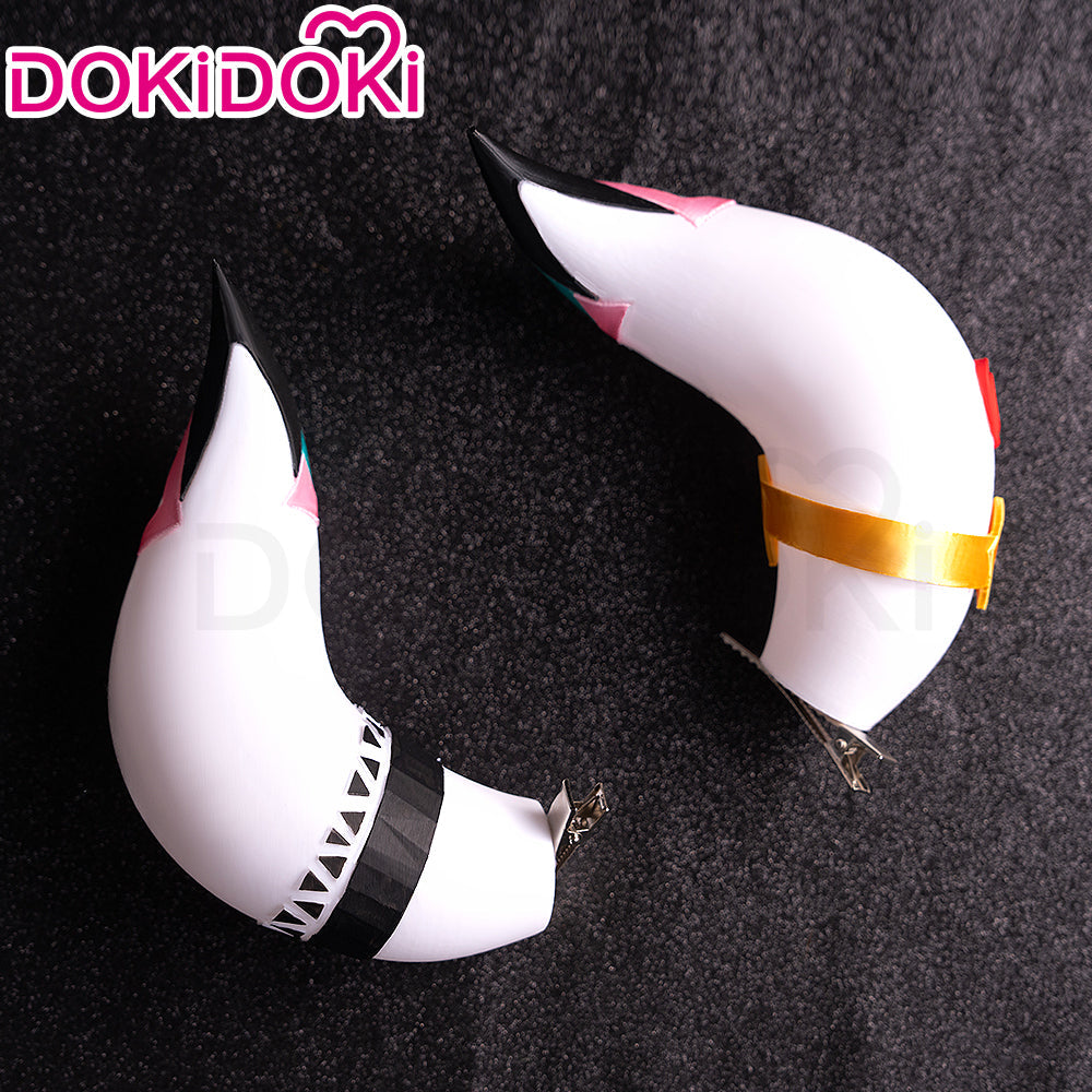 【Wig Ready For Ship】DokiDoki Game Genshin Impact Cosplay Varesa Wig / Horn / Eyelashes Long Pink Green Highlights Hair Removable Ahoge