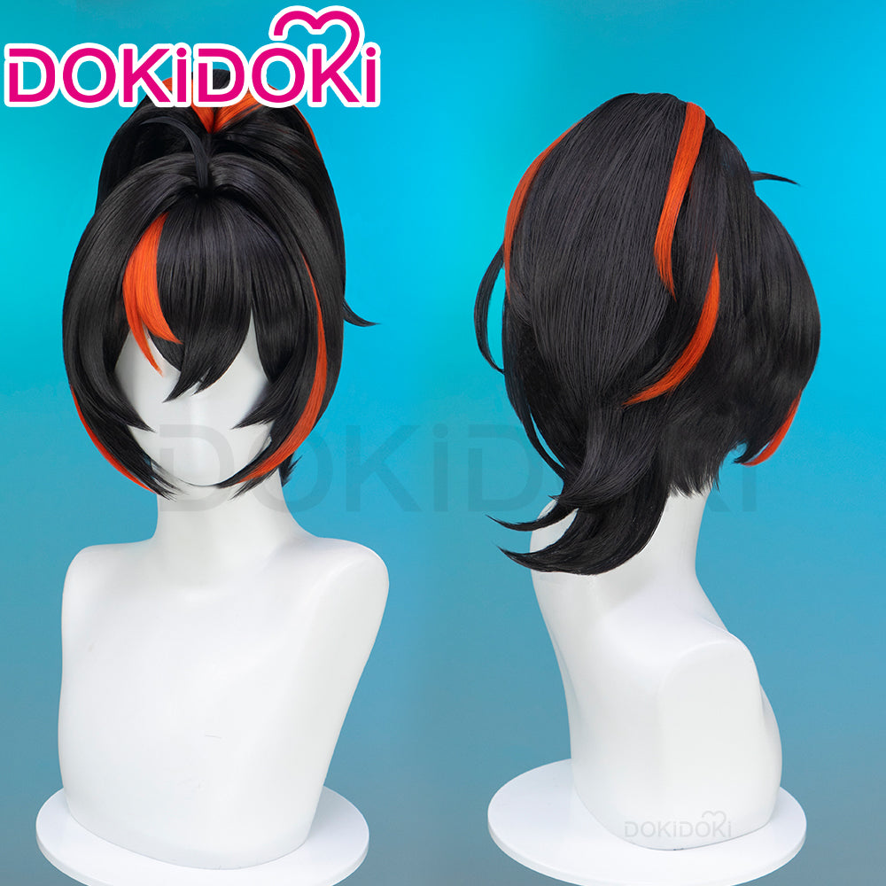 【Ready For Ship】DokiDoki Game Zenless Zone Zero Cosplay Zhu Yuan Wig Long Straight Black Orange Highlight Hair Ponytail Zhuyuan
