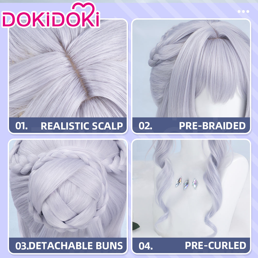 【Partially Ready For Ship】DokiDoki Game Genshin Impact Cosplay Tsaritsa Wig / Crown / Elf Ears / Earrings Long Curly Silver Hair Kokoshnik Anastasya Feodorovna Snezhnaya Sudden Snow