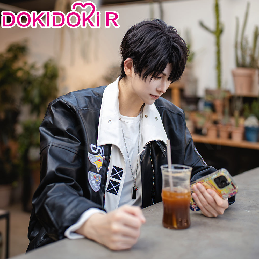【In Stock】【Size S-2XL】DokiDoki-R Game Love and Deepspace Cosplay Caleb Costume Black Leather Jacket DAA Standard Uniform Aerospace