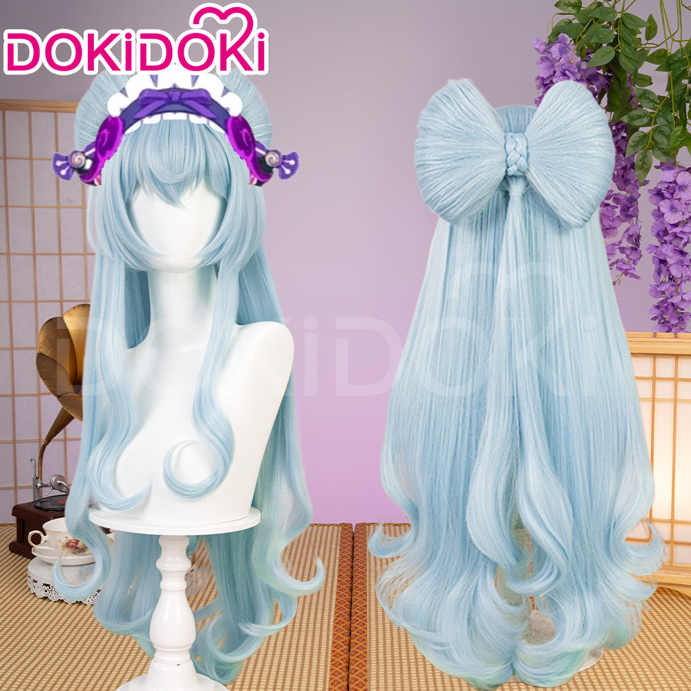 【Ready For Ship】DokiDoki Game Genshin Impact Cosplay Yumemizuki Mizuki Wig / Headwear / Ears Long Curly Blue Hair