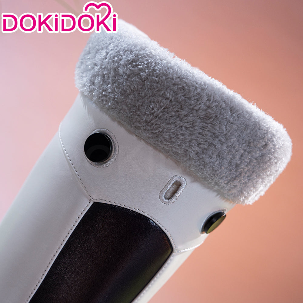 【Ready For Ship】【Upgraded Version】DokiDoki Anime Game Cosplay White Black Shoes Grey Fur Boots High Heels
