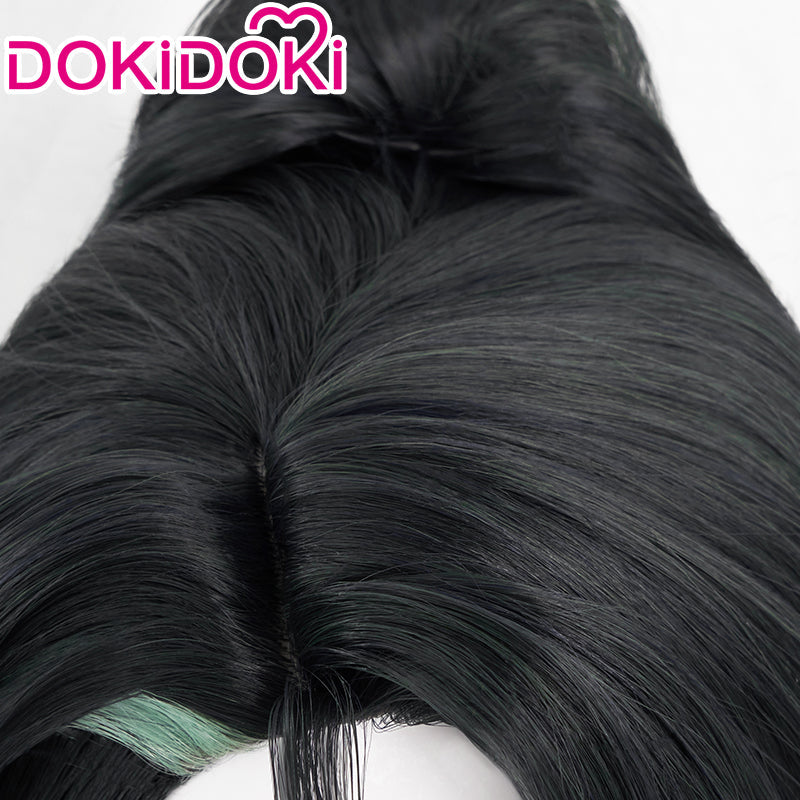 【Ready For Ship】DokiDoki Game Genshin Impact Cloud Retainer Xianyun Cosplay Wig Women Long Black & Green Straight