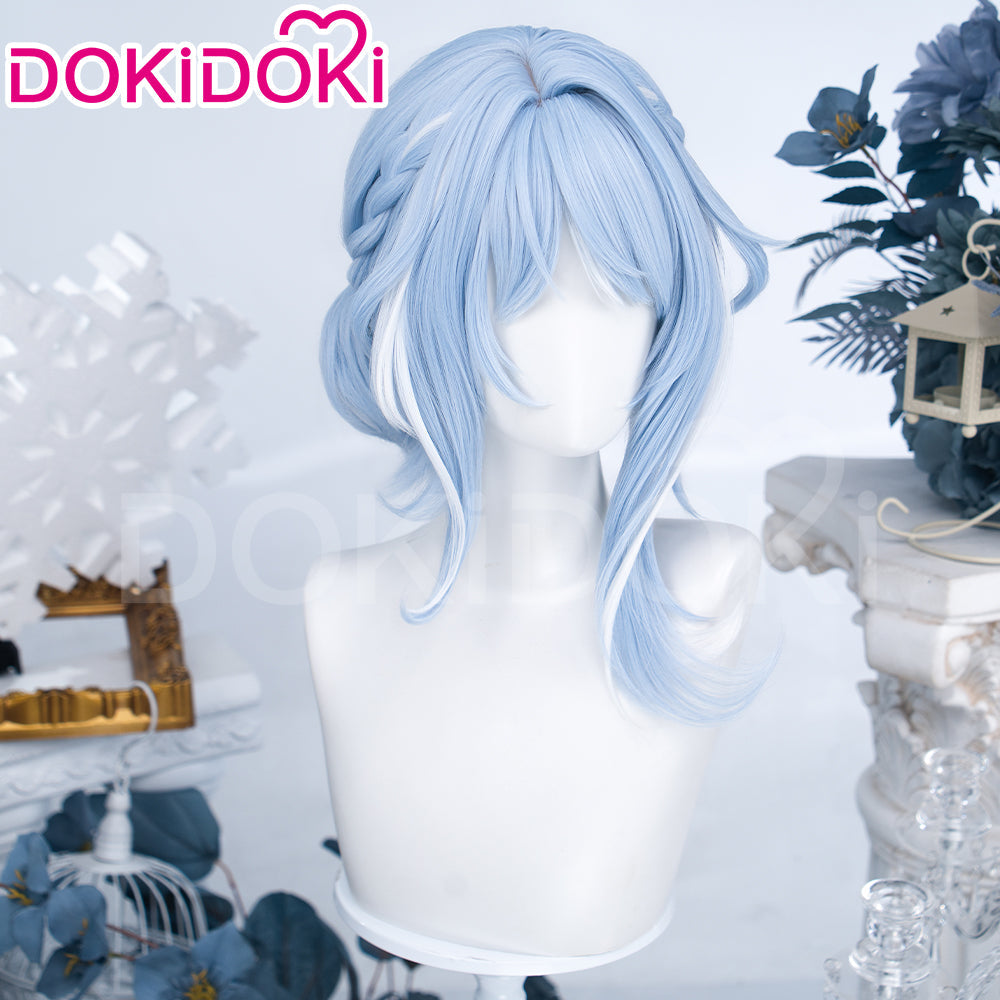 DokiDoki Game Genshin Impact Cosplay Odette Wig Long Blue White Highlight Hair Buns Snezhnaya