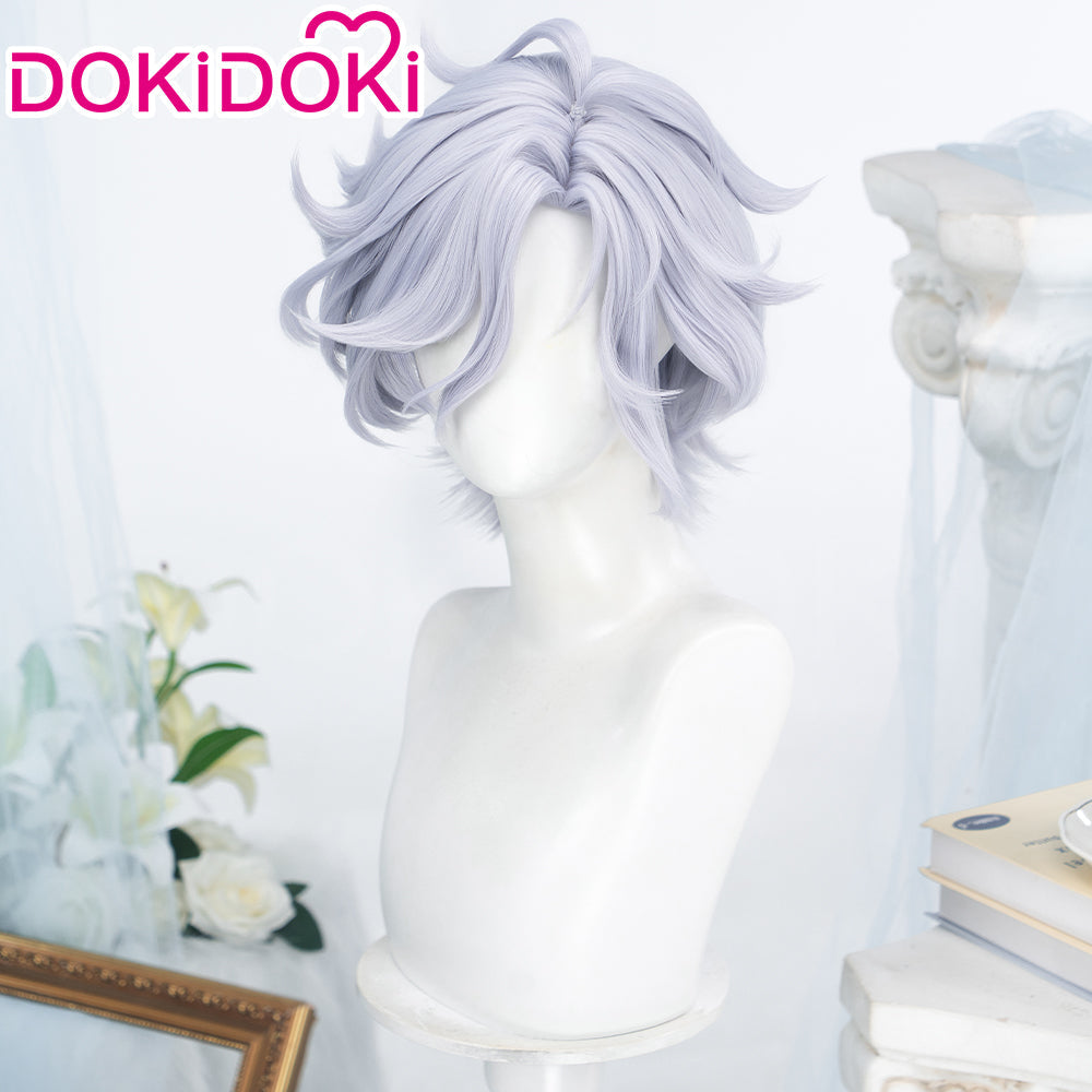 【Dark Ver Ready For Ship】DokiDoki Game Genshin Impact Cosplay Mitya Wig Short Curly Light Purple Gray Hair Snezhnaya Sudden Snow
