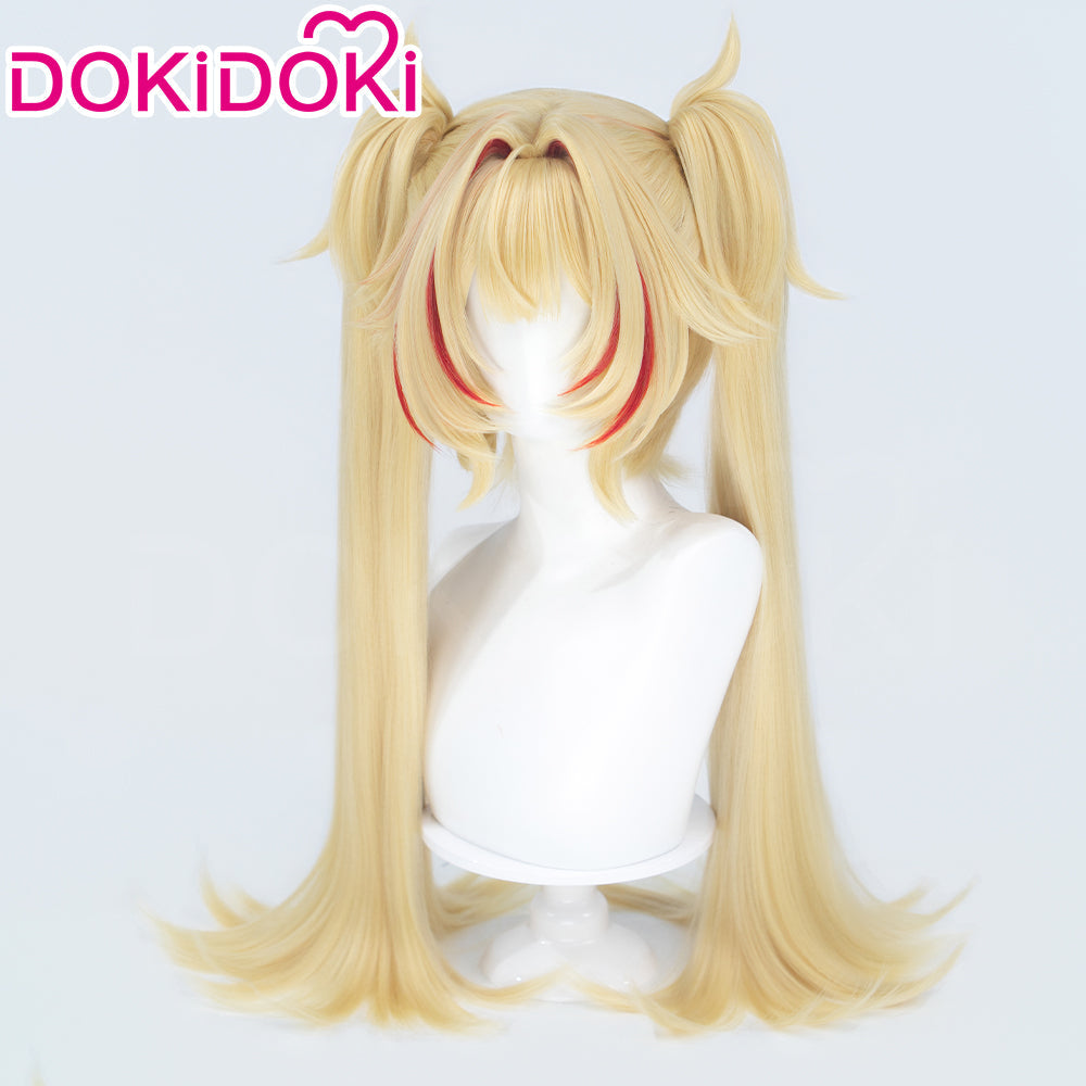 DokiDoki Game Zenless Zone Zero Cosplay Claret Flint Wig Long Curly Blonde Red Highlight Hair Double Ponytails ZZZ