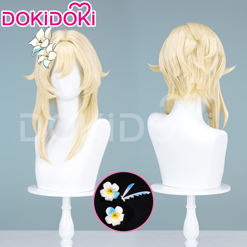 【Ready For Ship】DokiDoki Game Genshin Impact Cosplay Traveler Lumine Wig / Head Accessory Long Blonde Hair Ying As Heaven and Earth Are Made Anew