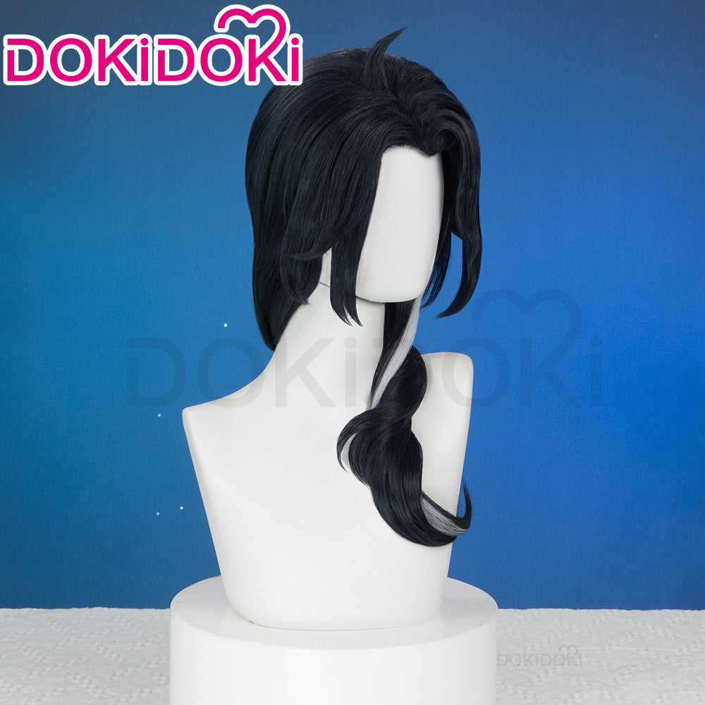 【Ready For Ship】DokiDoki Game Genshin Impact Cosplay Pantalone Wig / Glasses Short Curly Black Purple Hair Fatui Harbinger