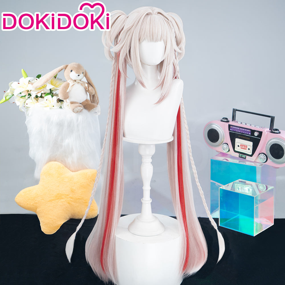 DokiDoki Game Honkai: Star Rail Cosplay Sparxie Wig Long Straight White Hair Red Highlight Hair Twin Tails Sparkle SP Candy-Coated Waves