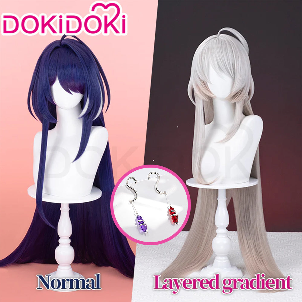 【Partially Ready For Ship】DokiDoki Game Honkai: Star Rail Cosplay Acheron/ Second Form Wig Long Straight Purple/ Grey Gradient Hair/ Tattoo Stickers