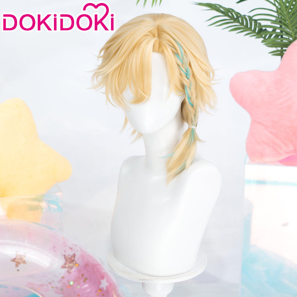 DokiDoki Game Honkai: Star Rail Cosplay Aventurine SP Wig Short Blonde Green Highlight Braided Hair Aventurine • Waveflair