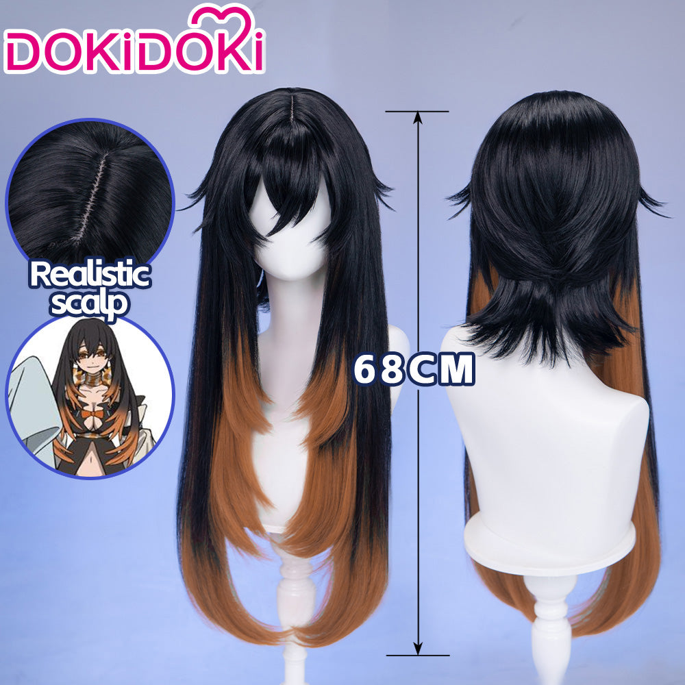 DokiDoki Anime GACHIAKUTA Cosplay Amo Wig / Tattoo Long Black Copper Brown Straight Gradient Hair