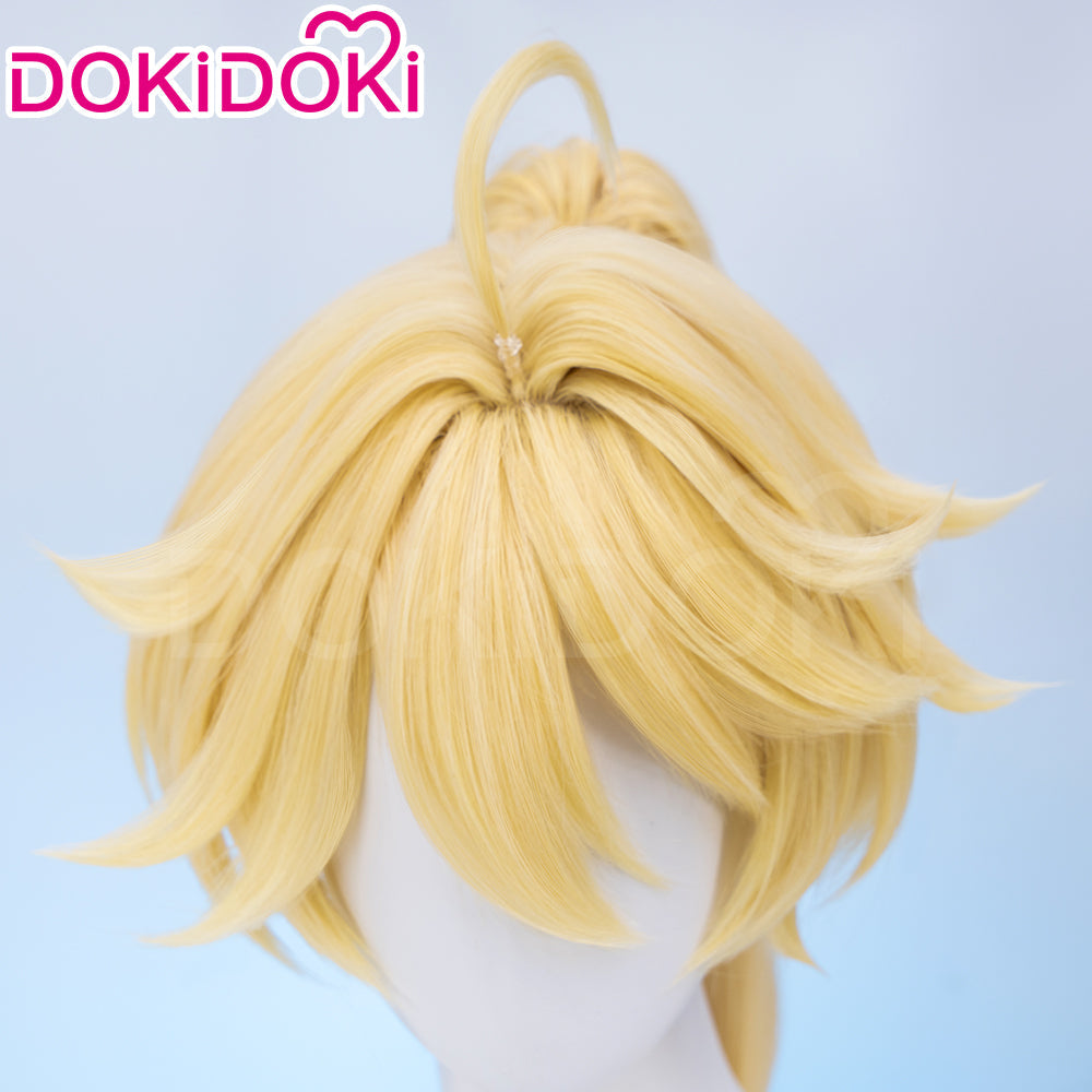 【Partially Ready For Ship】DokiDoki Game Genshin Impact Cosplay Traveler Aether Wig / Earring Long Blonde Hair Kong As Heaven and Earth Are Made Anew