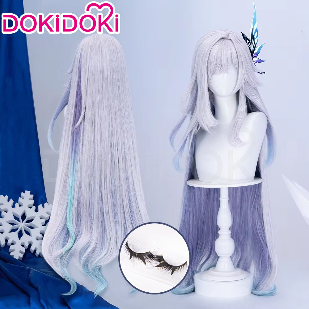 【Ready For Ship】DokiDoki Game Genshin Impact Cosplay Skirk Wig Long Curly Purple Gradient Hair / Fake Eyelashes
