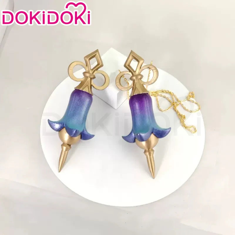 【Ready For Ship】DokiDoki Game Genshin Impact Cosplay Emilie Wig Short Curly Yellow Pink Hair Fontaine / Perfume bottle Necklace / Glasses Prop