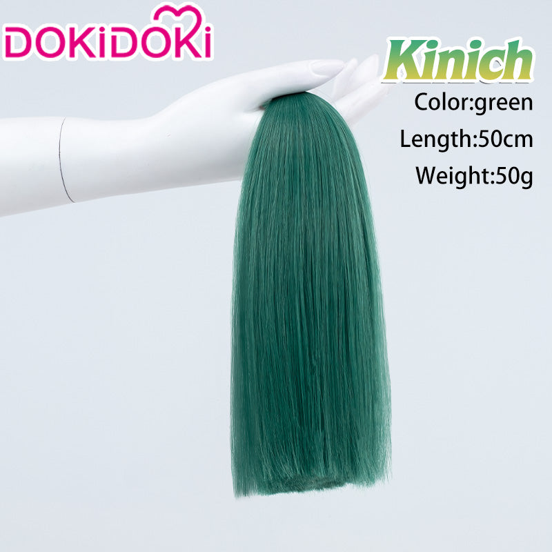 【Ready For Ship】DokiDoki Game Genshin Impact Cosplay Kinich Wig Short Black Green / Yellow Highlights Hair / Tattoo Sticker / Ear Clip / Head Accessories /  Weft Natlan