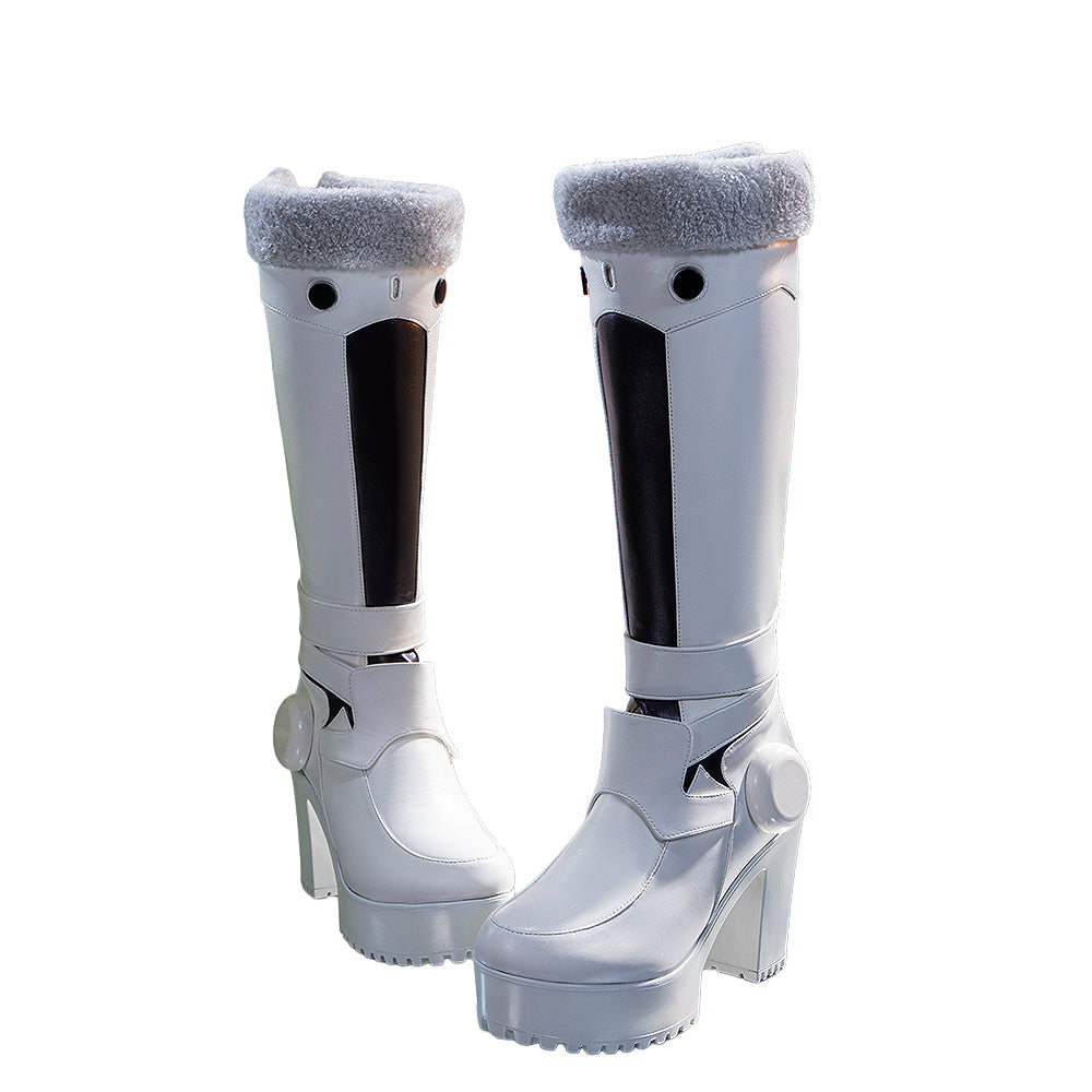 【Ready For Ship】【Upgraded Version】DokiDoki Anime Game Cosplay White Black Shoes Grey Fur Boots High Heels