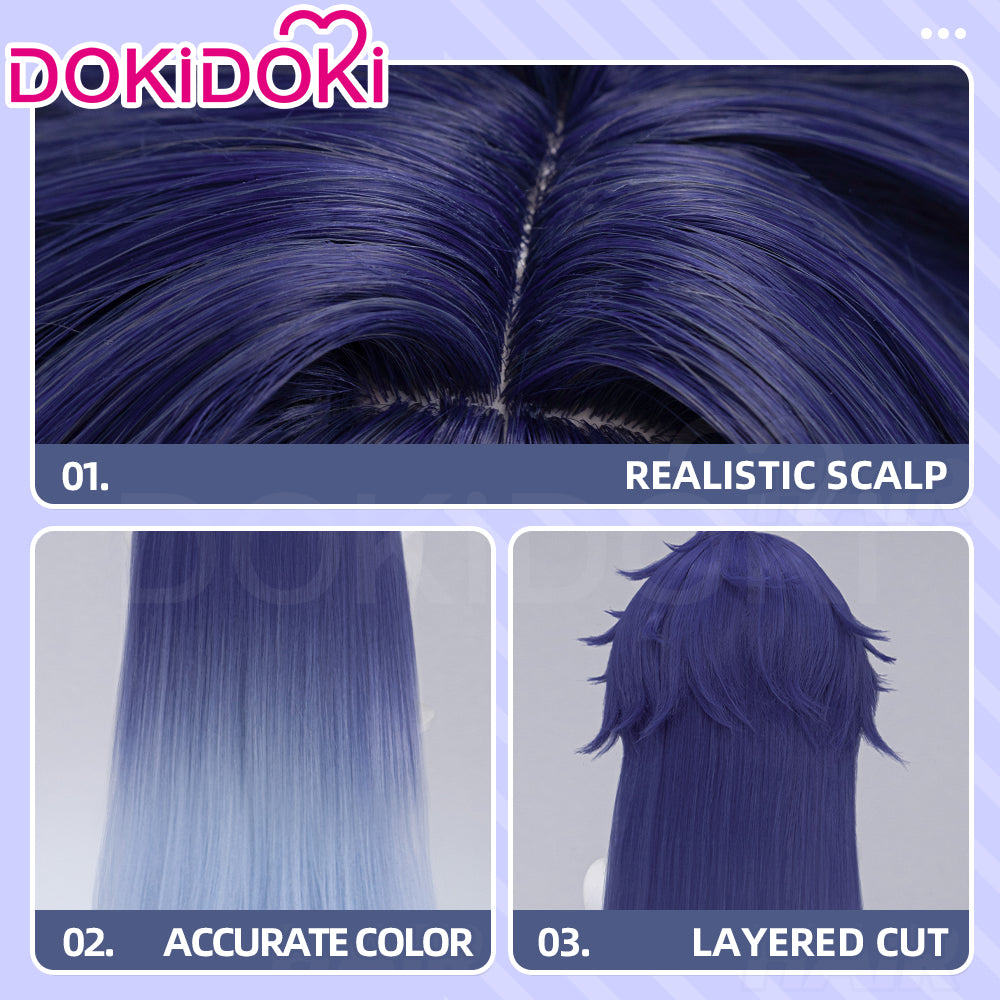 DokiDoki Game Genshin Impact Cosplay Flins Wig Long Blue Gradient Hair Song of the Welkin Moon