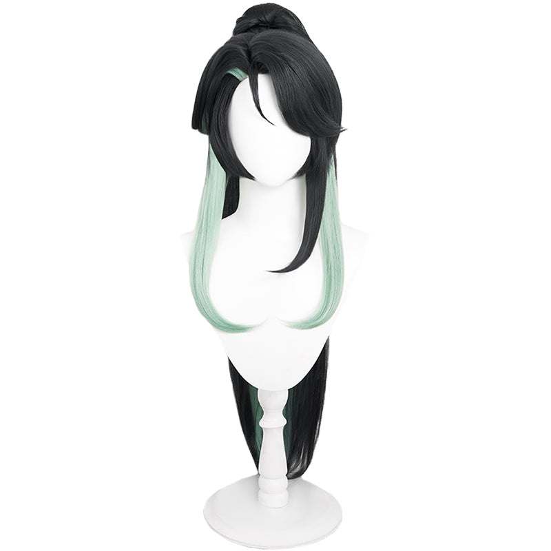 【Ready For Ship】DokiDoki Game Genshin Impact Cloud Retainer Xianyun Cosplay Wig Women Long Black & Green Straight