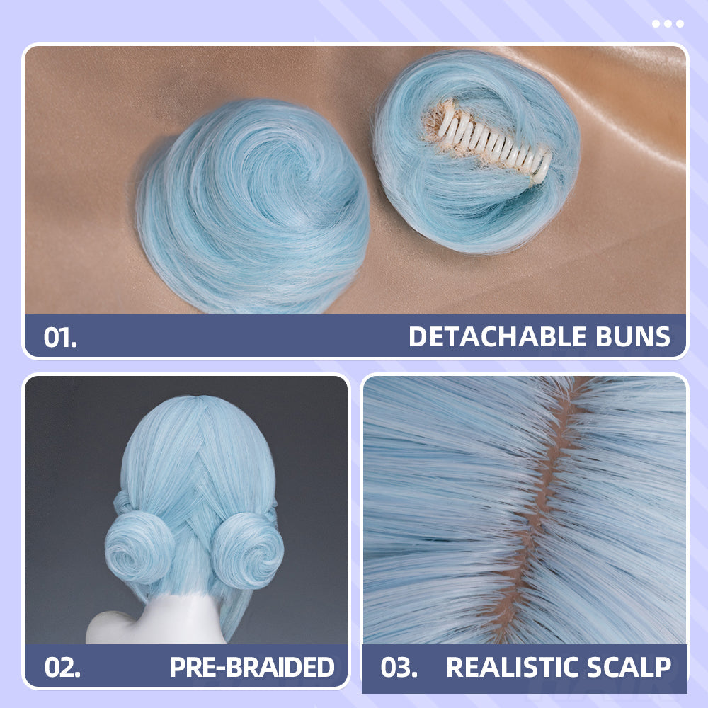 【Ready For Ship】DokiDoki Game Genshin Impact Cosplay Ineffa Blue Wig Headphones Accessory