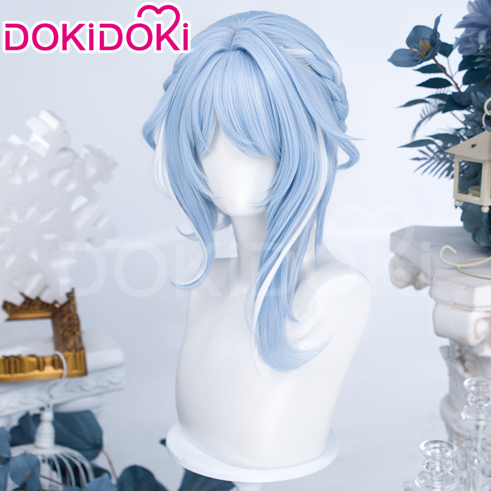 DokiDoki Game Genshin Impact Cosplay Odette Wig Long Blue White Highlight Hair Buns Snezhnaya
