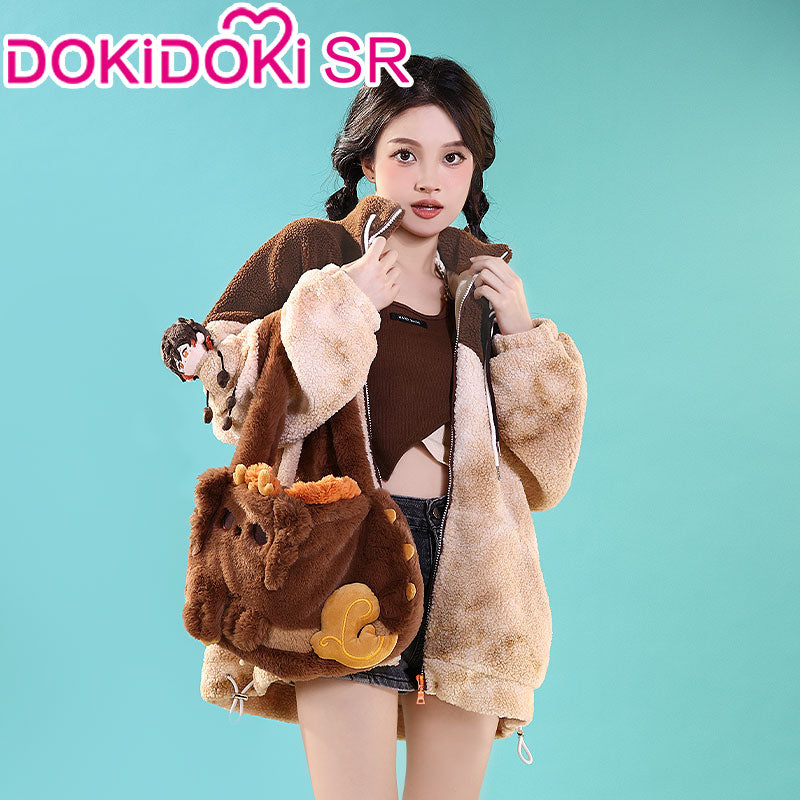 【In Stock】DokiDoki-SR Game Genshin Impact Cosplay Zhong Li Cosplay Casual Wear Doujin Winter Furry Coat Zhongli