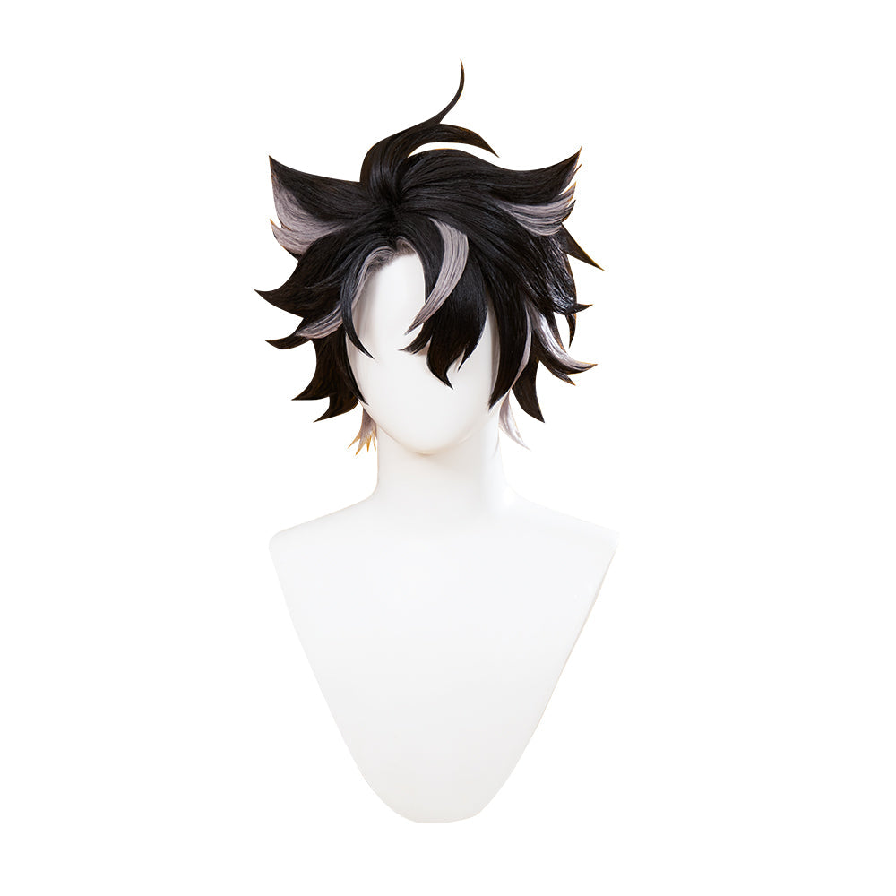 【Ready For Ship】DokiDoki Game Genshin Impact Cosplay Fontaine Wriothesley Wig Short Black Grey / Earring / Wefts