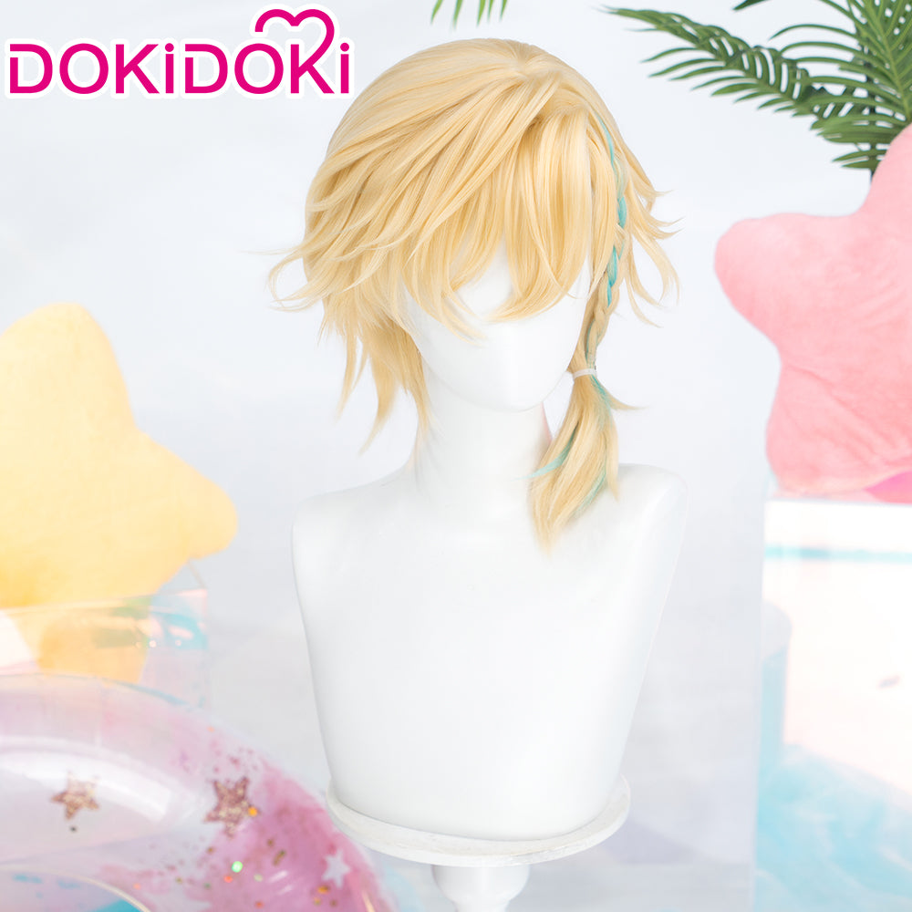 DokiDoki Game Honkai: Star Rail Cosplay Aventurine SP Wig Short Blonde Green Highlight Braided Hair Aventurine • Waveflair