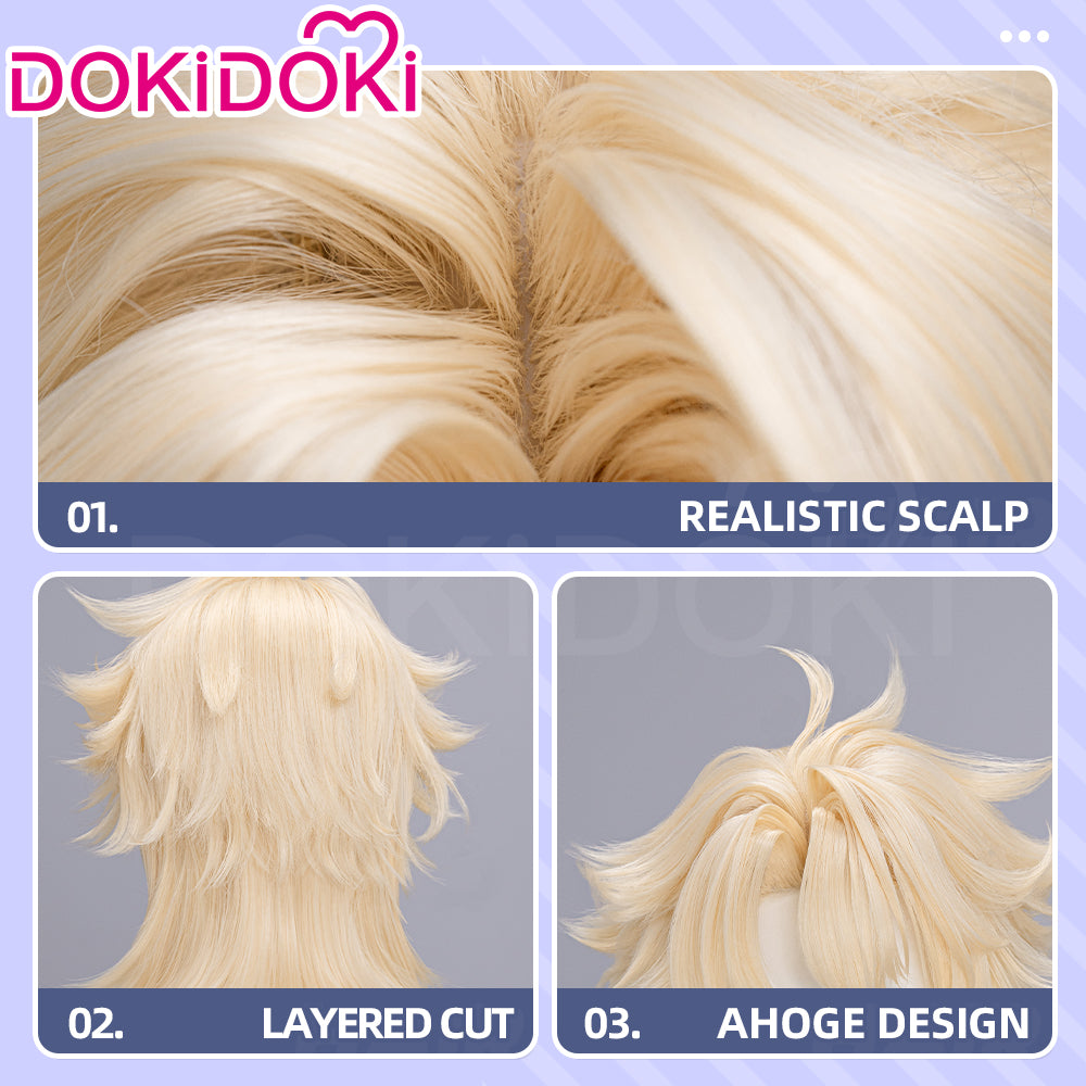 【Ready For Ship】DokiDoki Game Genshin Impact Cosplay Varka Wig Long Blond Hair Knight of Boreas Song of the Welkin Moon