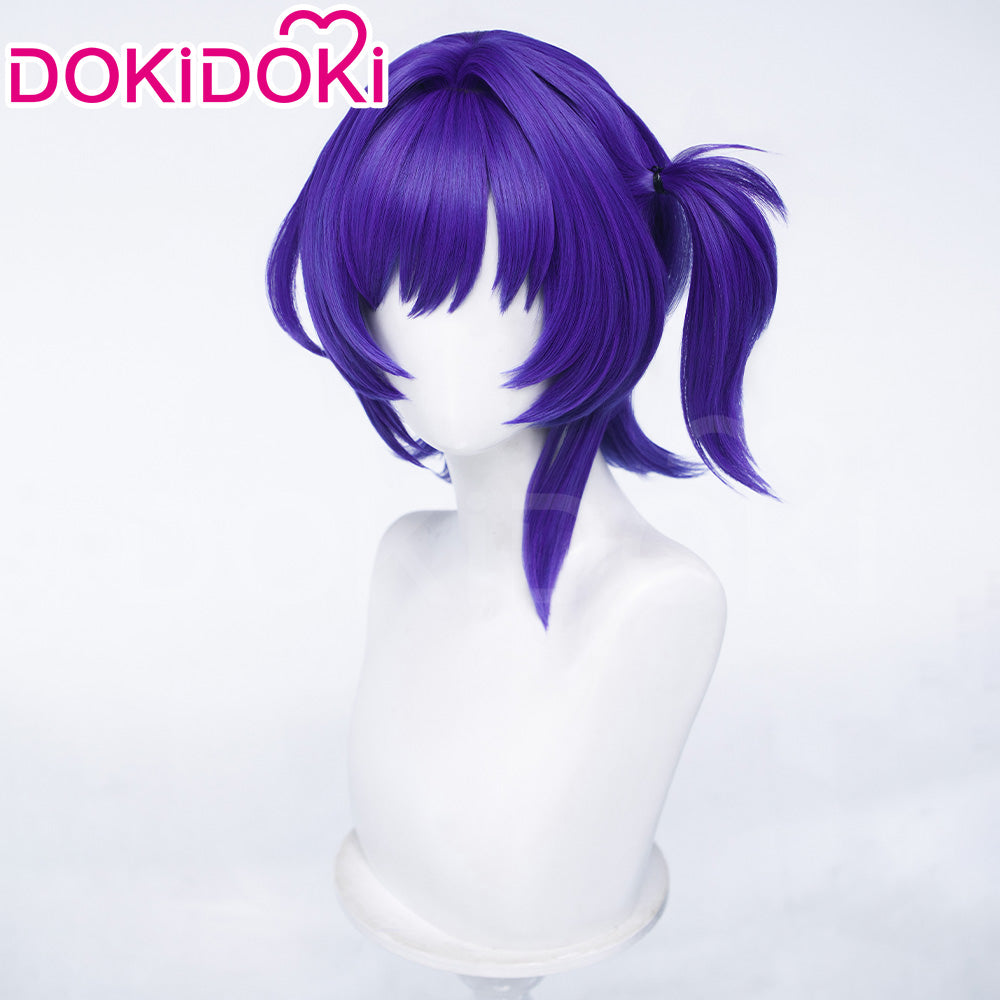 【Ready For Ship】DokiDoki Game Genshin Impact Cosplay Prune Wig Short Purple Hair Pre Braided Childlike Dreams Cherished