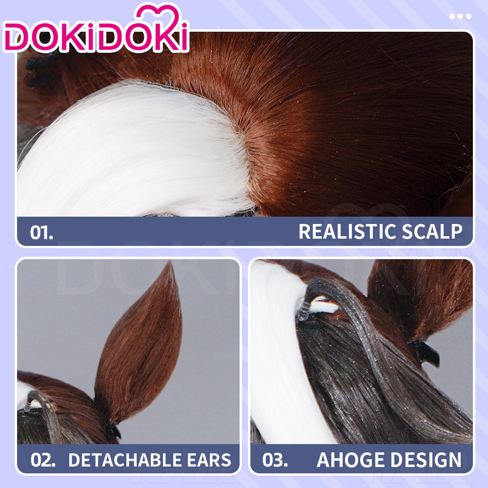 【Ready For Ship】DokiDoki Game Cosplay Wig Long Straight Brown Black White Highlight Hair
