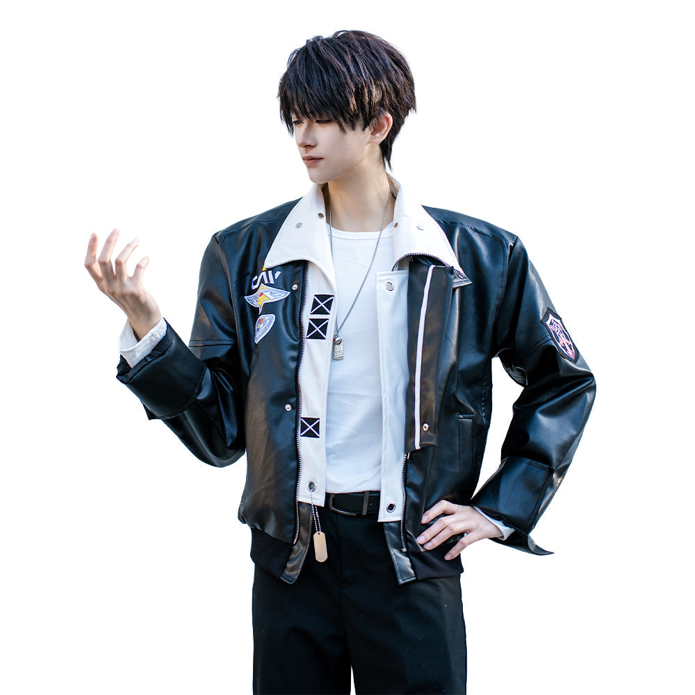 【In Stock】【Size S-2XL】DokiDoki-R Game Love and Deepspace Cosplay Caleb Costume Black Leather Jacket DAA Standard Uniform Aerospace