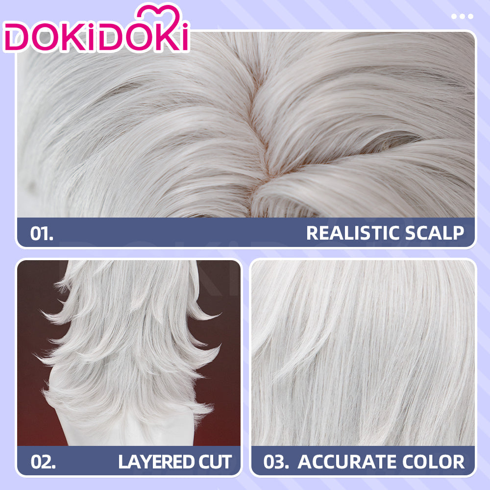 【Ready For Ship】DokiDoki Game Genshin Impact Cosplay Rerir Wig Long Curly White / Dark Hair Racher of Solnari