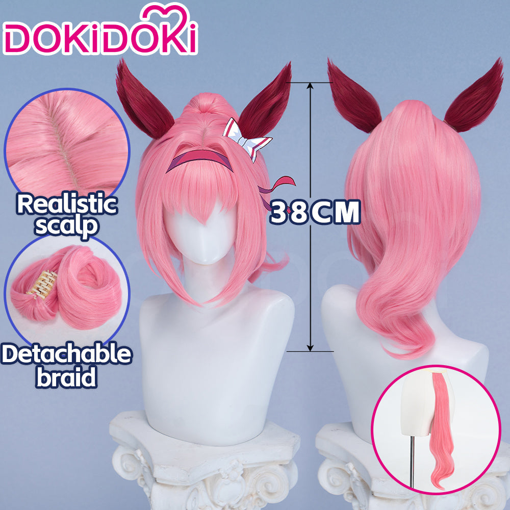 【Ready For Ship】DokiDoki Game Cosplay Wig / Tail Long Curly Pink Hair Ponytail Detachable Braid