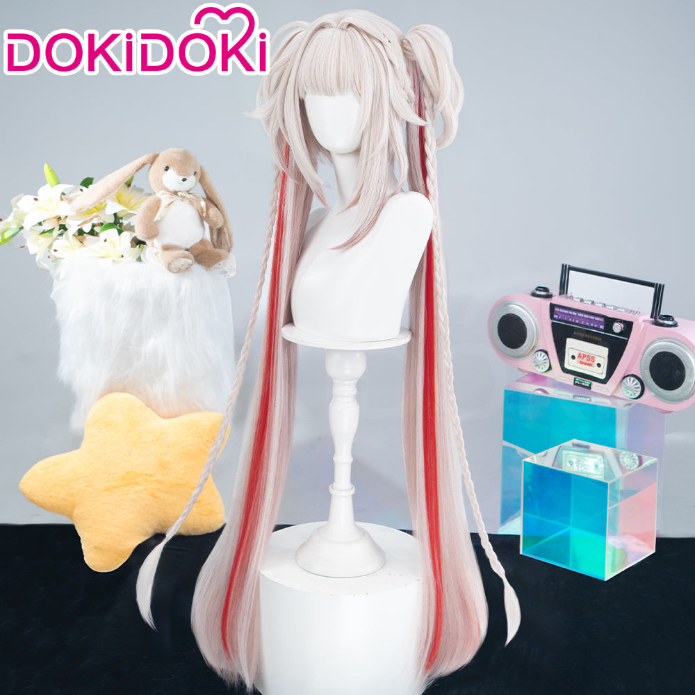 DokiDoki Game Honkai: Star Rail Cosplay Sparxie Wig Long Straight White Hair Red Highlight Hair Twin Tails Sparkle SP Candy-Coated Waves