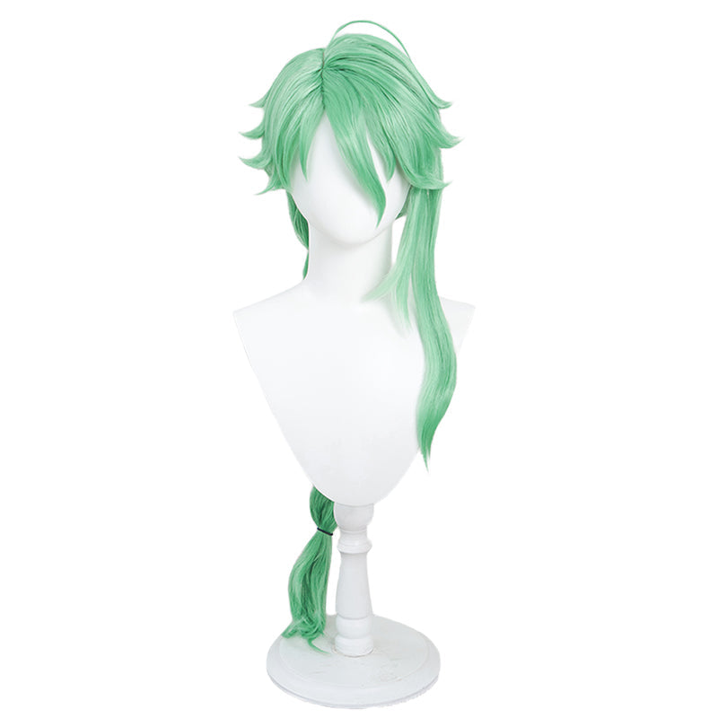 【Ready For Ship】DokiDoki Game Genshin Impact Bai Zhu Cosplay Long Green Curly Wig/ Glasses Baizhu