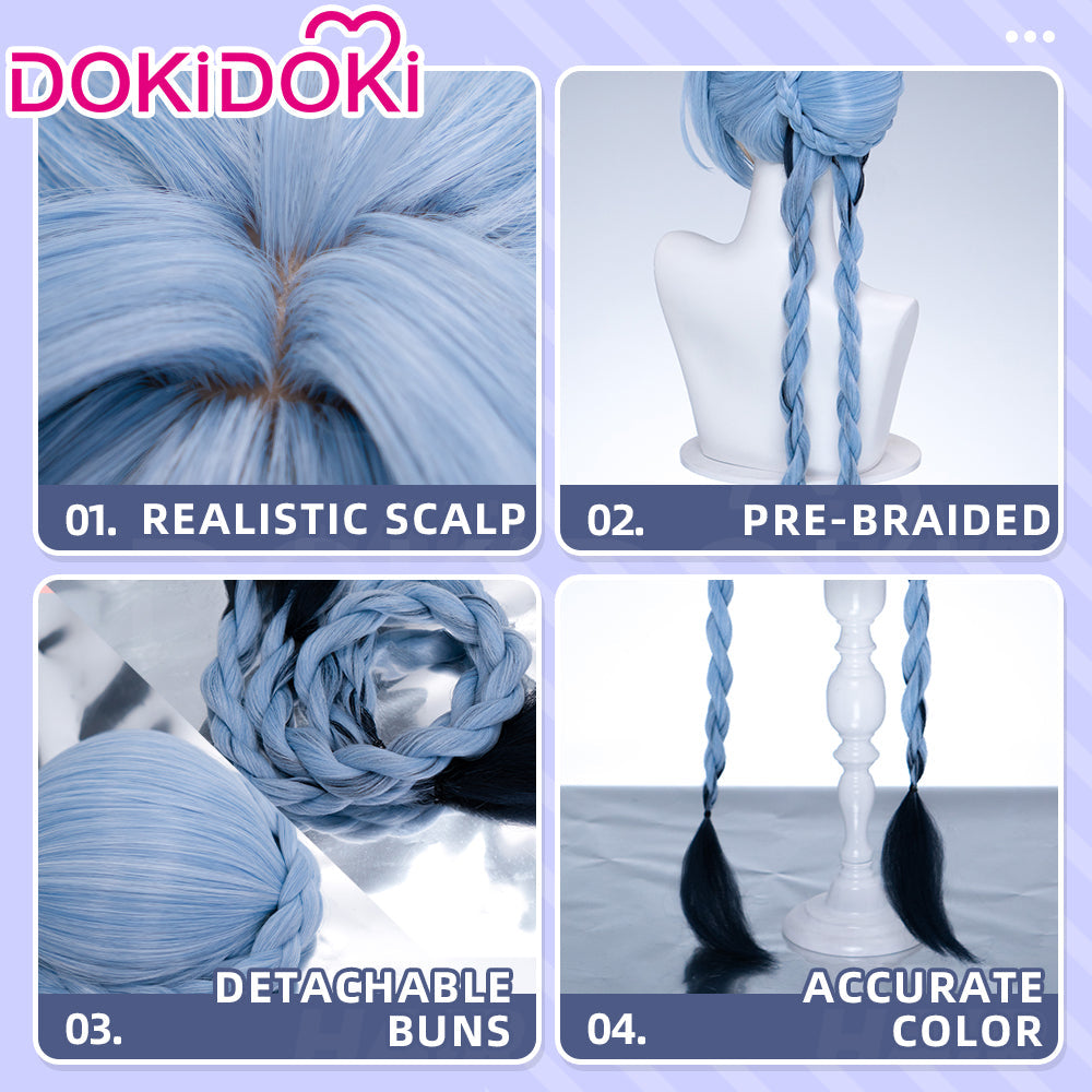 【Ready For Ship】DokiDoki Game Zenless Zone Zero Cosplay Lucia Wig Long Straight Blue Hair Buns Braid zzz