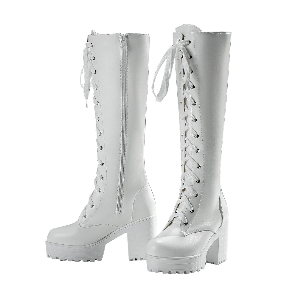 【Ready For Ship】【9CM】DokiDoki-SR Height Increasing Boots / Elevator Boots White Lace-up Boots