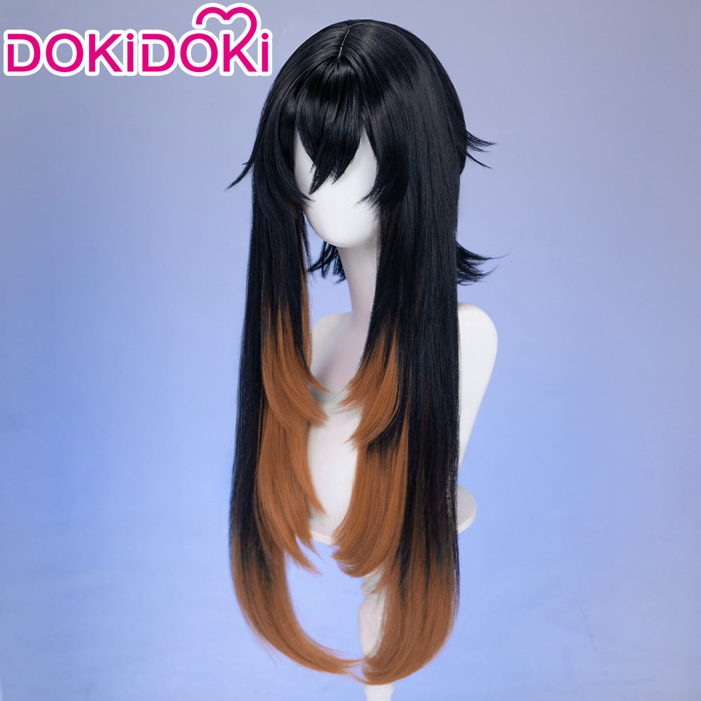 DokiDoki Anime GACHIAKUTA Cosplay Amo Wig / Tattoo Long Black Copper Brown Straight Gradient Hair