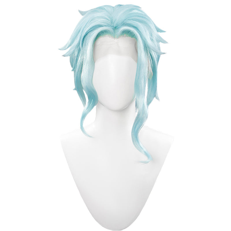 【Ready For Ship】【Front Lace】DokiDoki Game Genshin Impact Fatui Harbinger Cosplay Il Dottore Wig Short Curly Blue