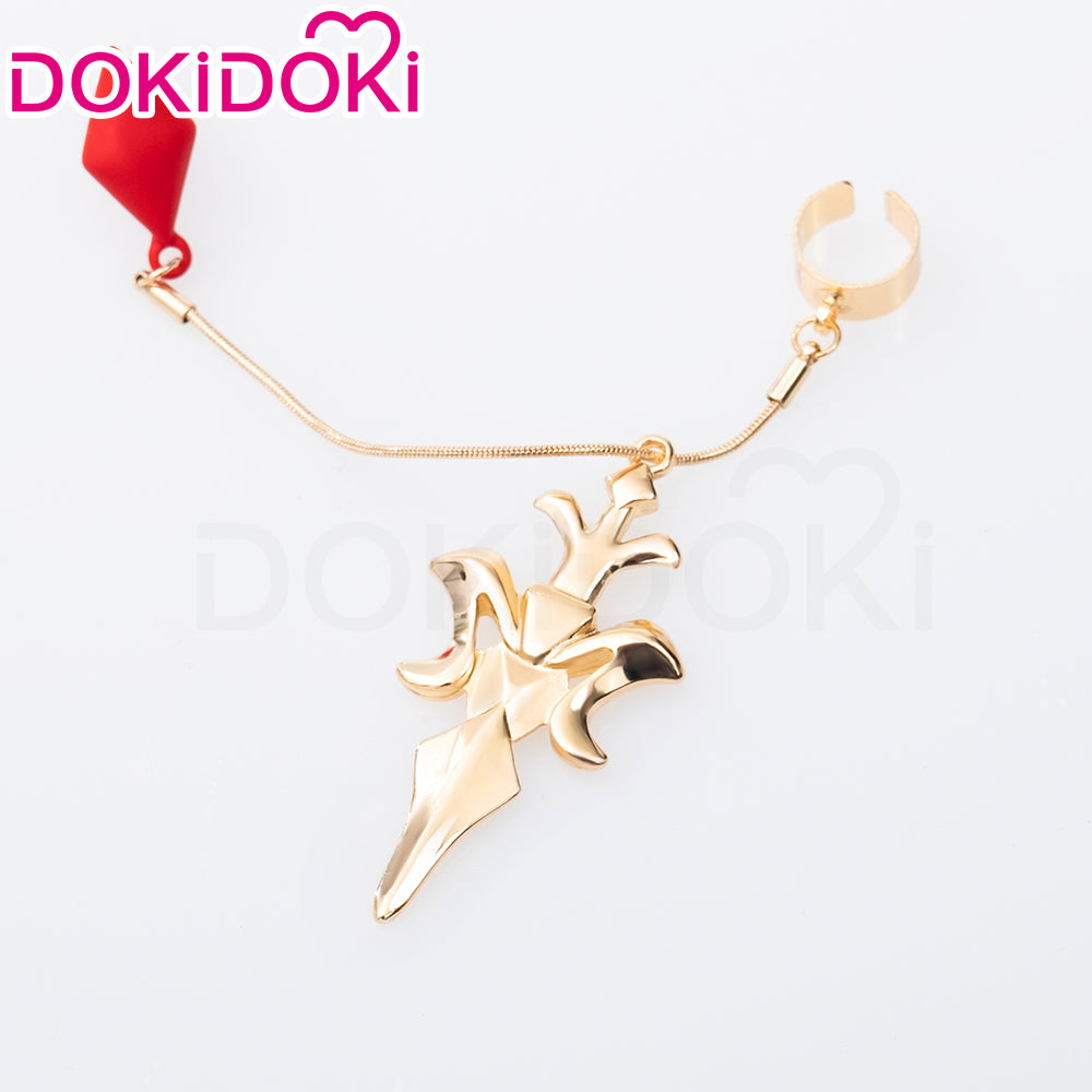 【Ready For Ship】DokiDoki Game Honkai: Star Rail Cosplay Argenti Wig Long Curly Red Hair / Earring / Cross