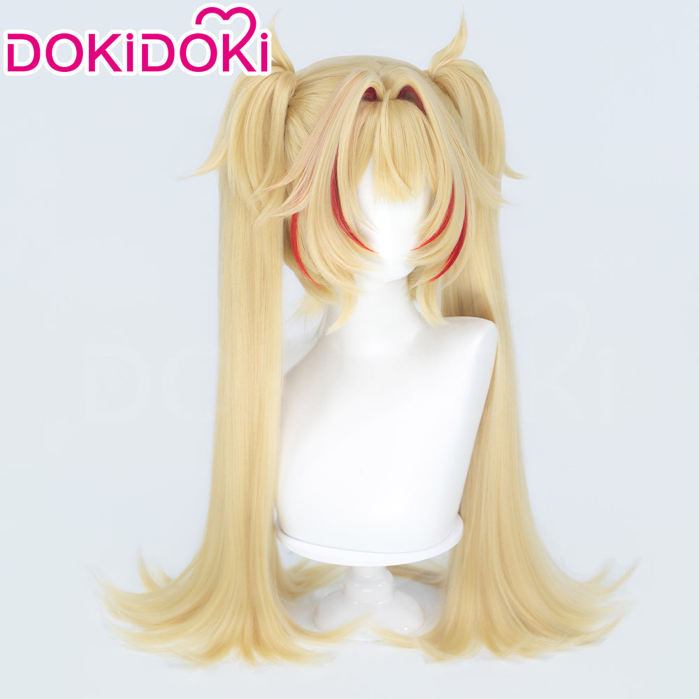 DokiDoki Game Zenless Zone Zero Cosplay Claret Flint Wig Long Curly Blonde Red Highlight Hair Double Ponytails ZZZ