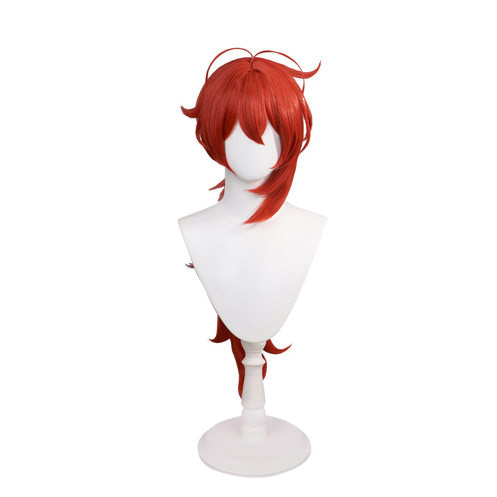 【Ready For Ship】DokiDoki Game Genshin Impact Cosplay Diluc Wig Men Long Red