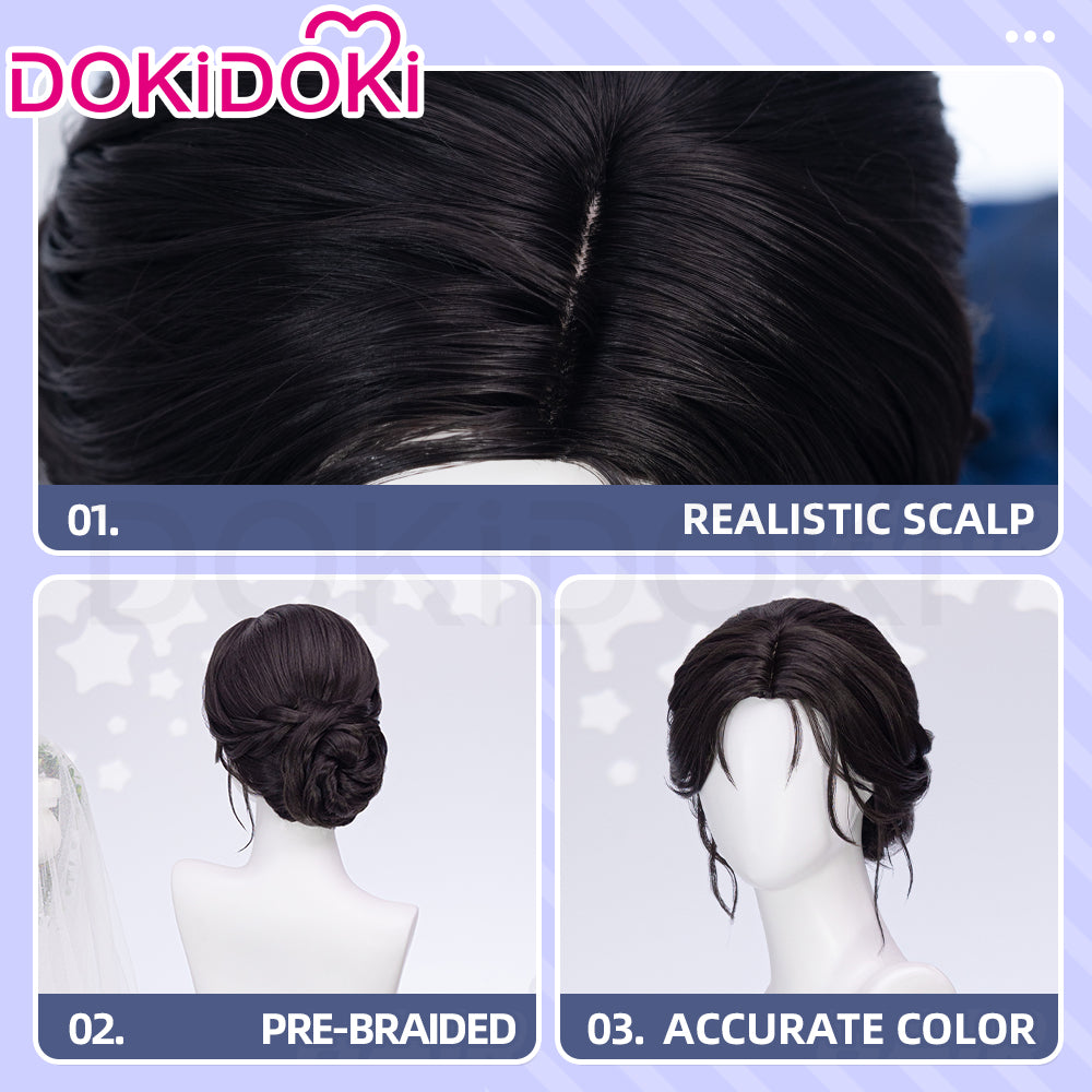 【Partially Ready For Ship】DokiDoki Game Love And Deepspace Cosplay Protagonist MC Wedding Wig / Veil / Headwear Xavier / Sylus / Zayne / Rafayel / Caleb  Black Hair Buns